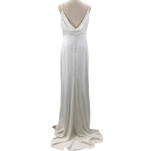LULU'S SZ L Eternal Promise Ivory Satin Cowl Back Sleeveless Maxi Dress NEW B41 - Picture 3 of 9